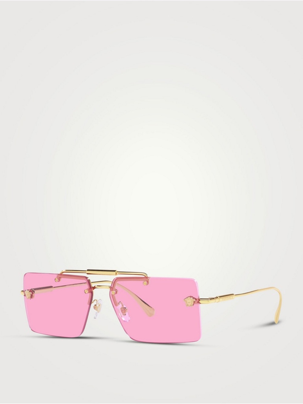 Versace Medusa Gold Frame Pink Rimless Rectangle Sunglasses